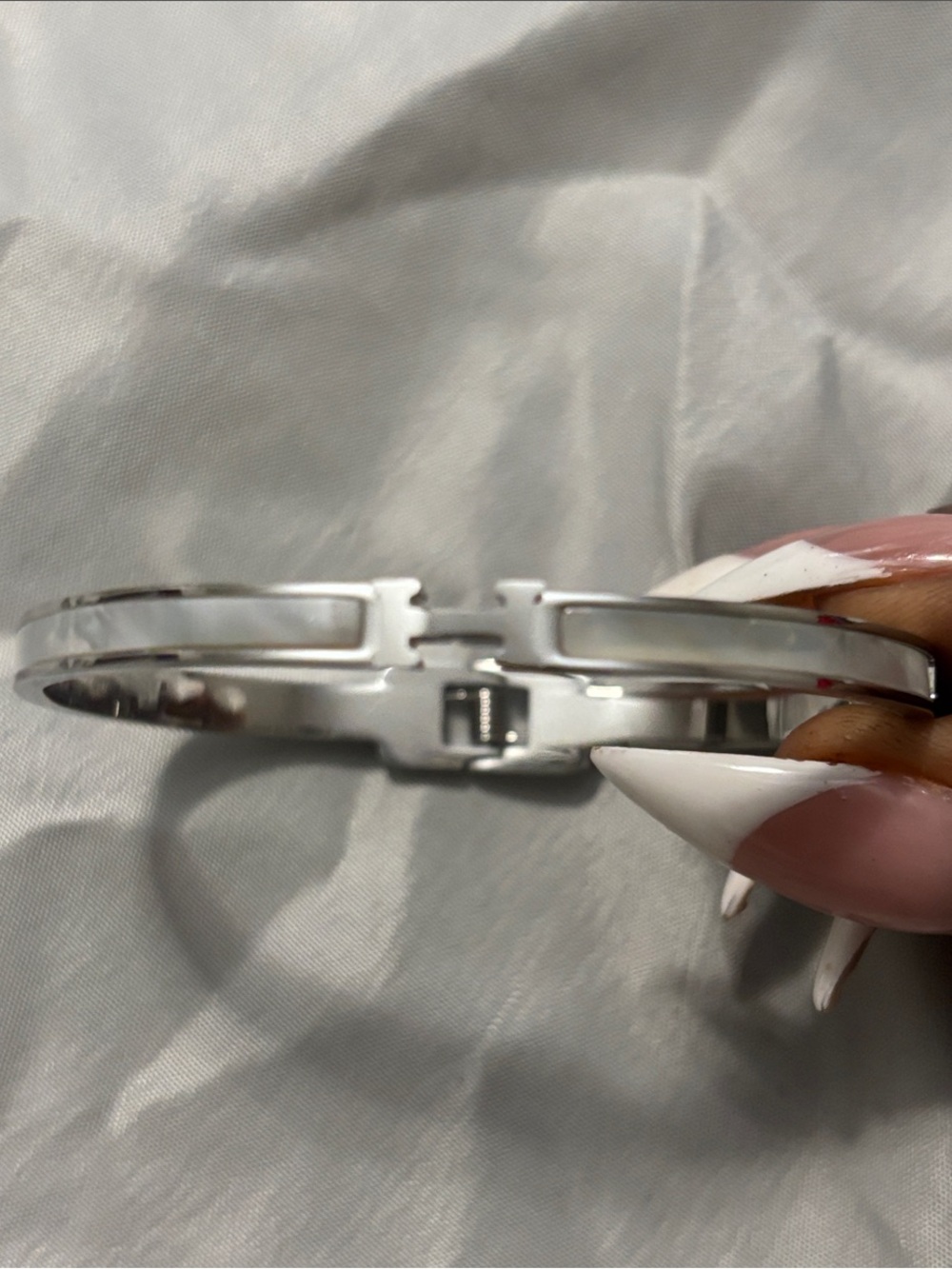 Hermes Sterling Silver Hinged Bangle Bracelet